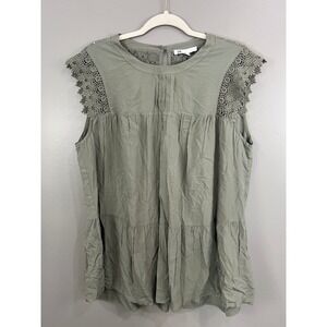 DR2 Tiered Babydoll Top Womens 1X Green NWT Crochet Lace Sleeveless Pintuck